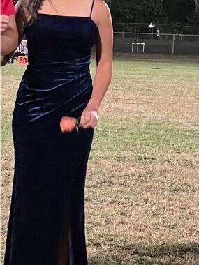 Navy Velvet Maxi Dress | Side Slit | Adjustable Straps | Formal Prom